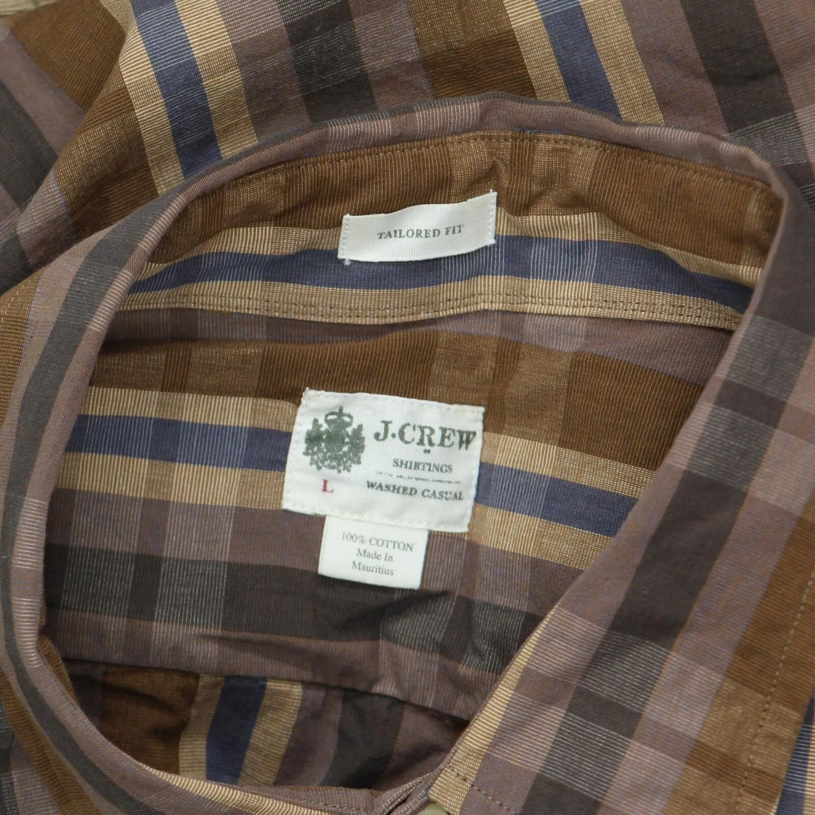 J. Crew Mens Tailored Fit Long Sleeve Button Up Shirt Brown Plaid L