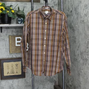 J. Crew Mens Tailored Fit Long Sleeve Button Up Shirt Brown Plaid L
