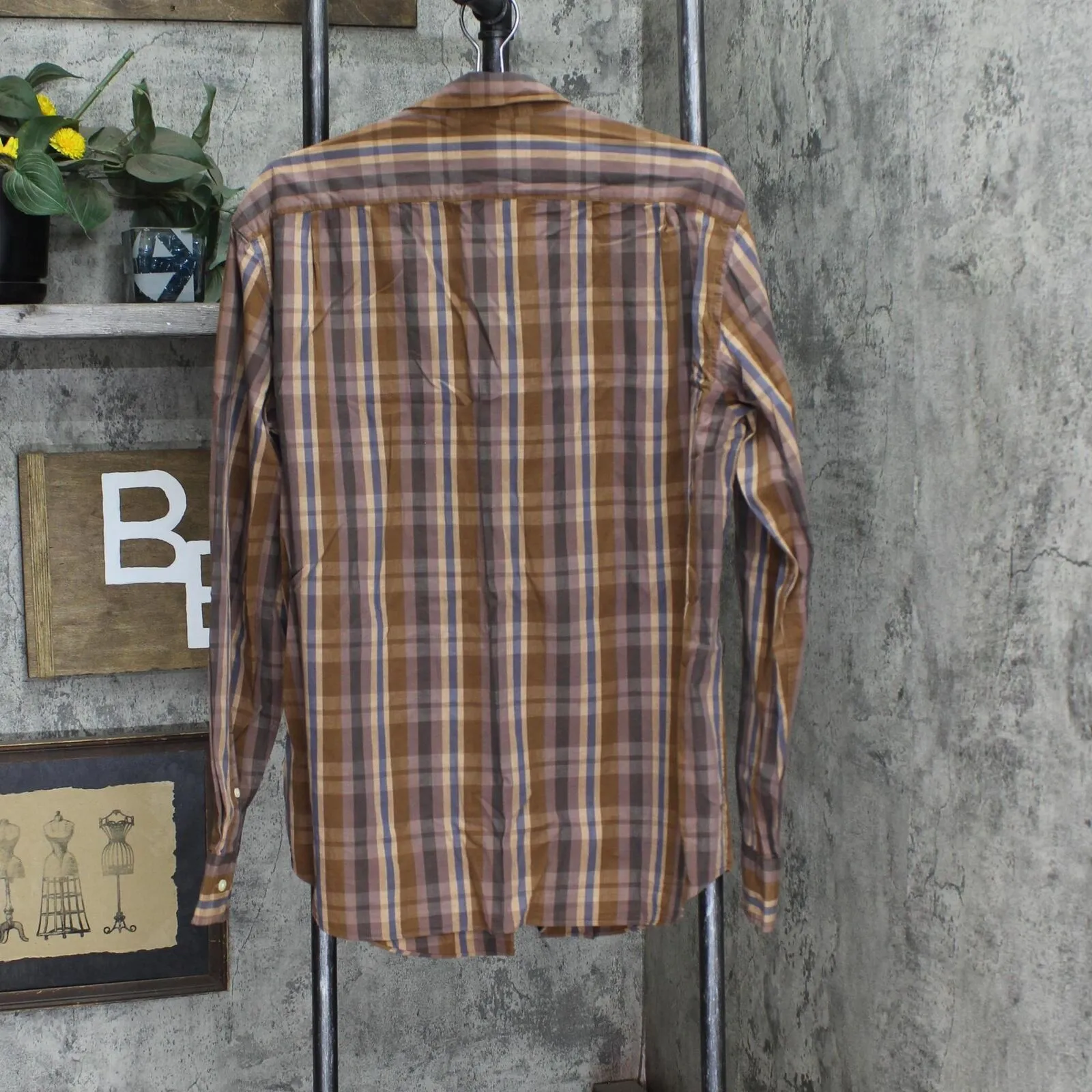 J. Crew Mens Tailored Fit Long Sleeve Button Up Shirt Brown Plaid L