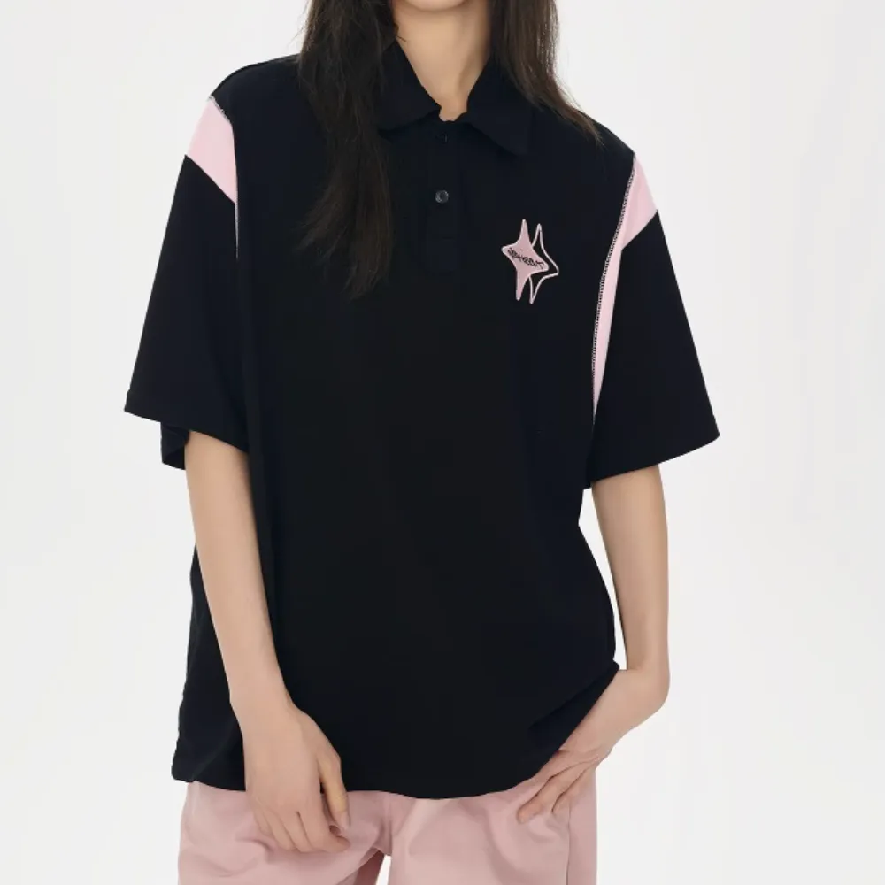 Japanese Letter Embroidery Polo Shirt