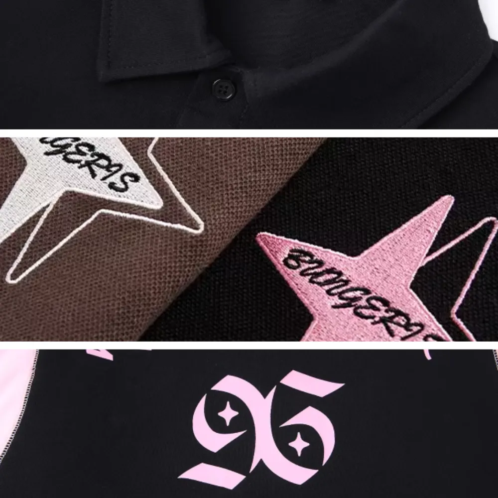 Japanese Letter Embroidery Polo Shirt