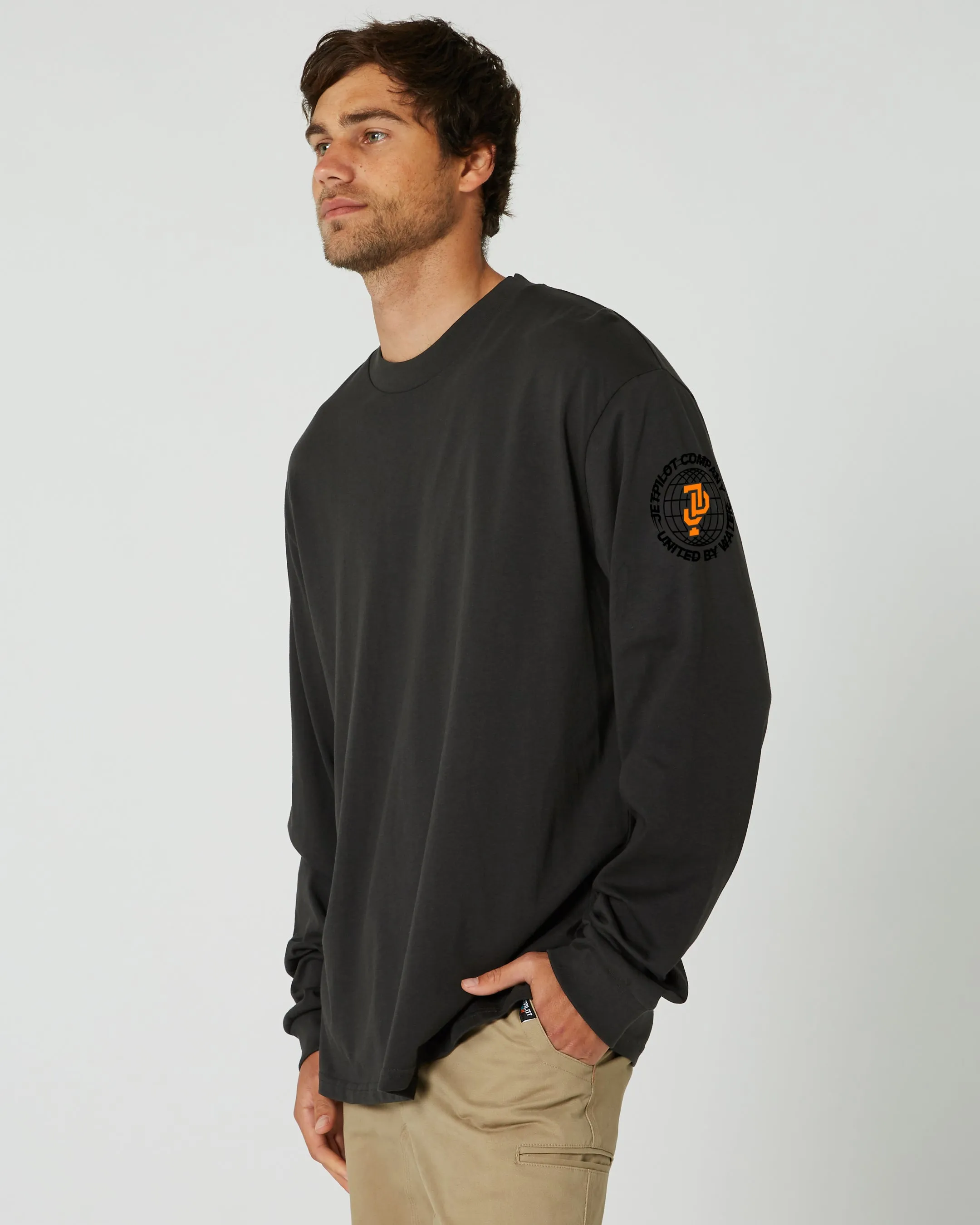 Jetpilot Global Mens Long Sleeve Tee - Charcoal