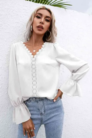 Jilly Lace Trim Flounce Sleeve Blouse