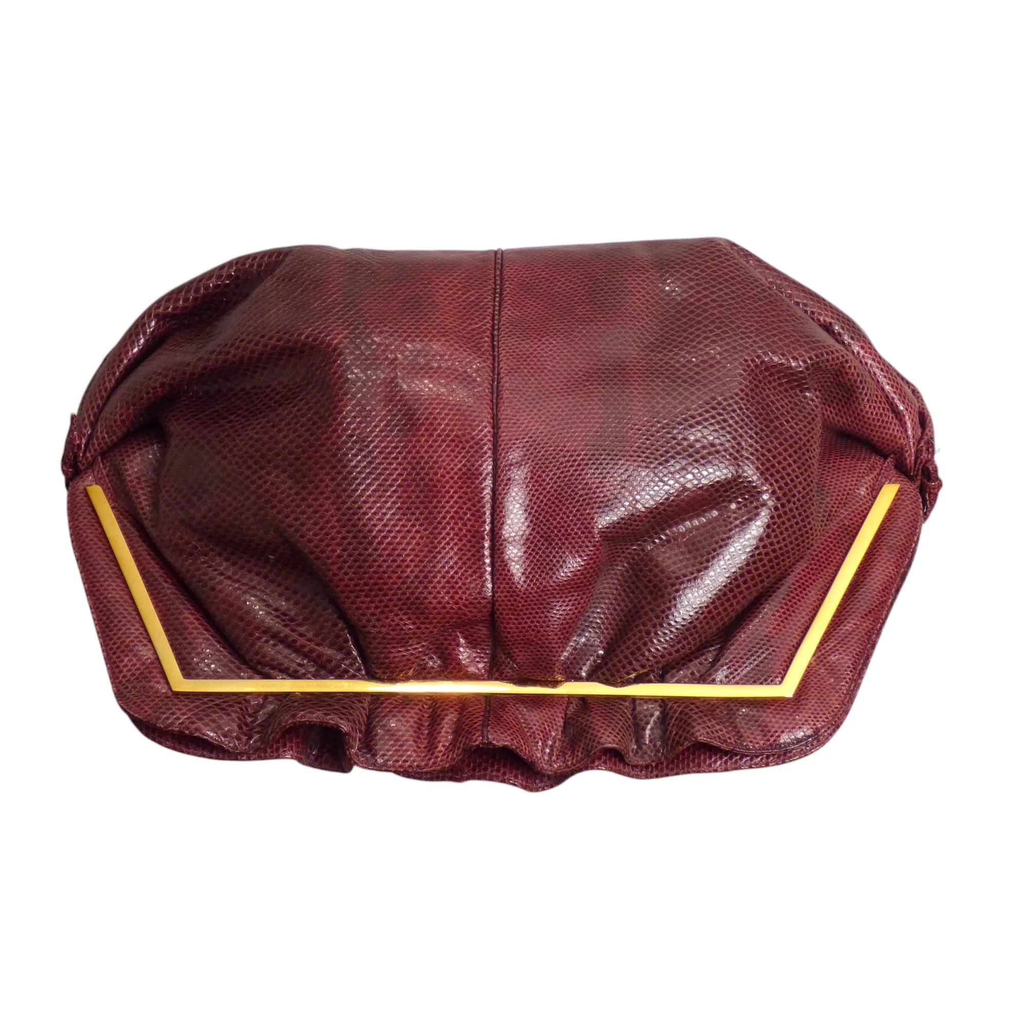 JUDITH LEIBER- 1980s Brown Reptile Skin Clutch