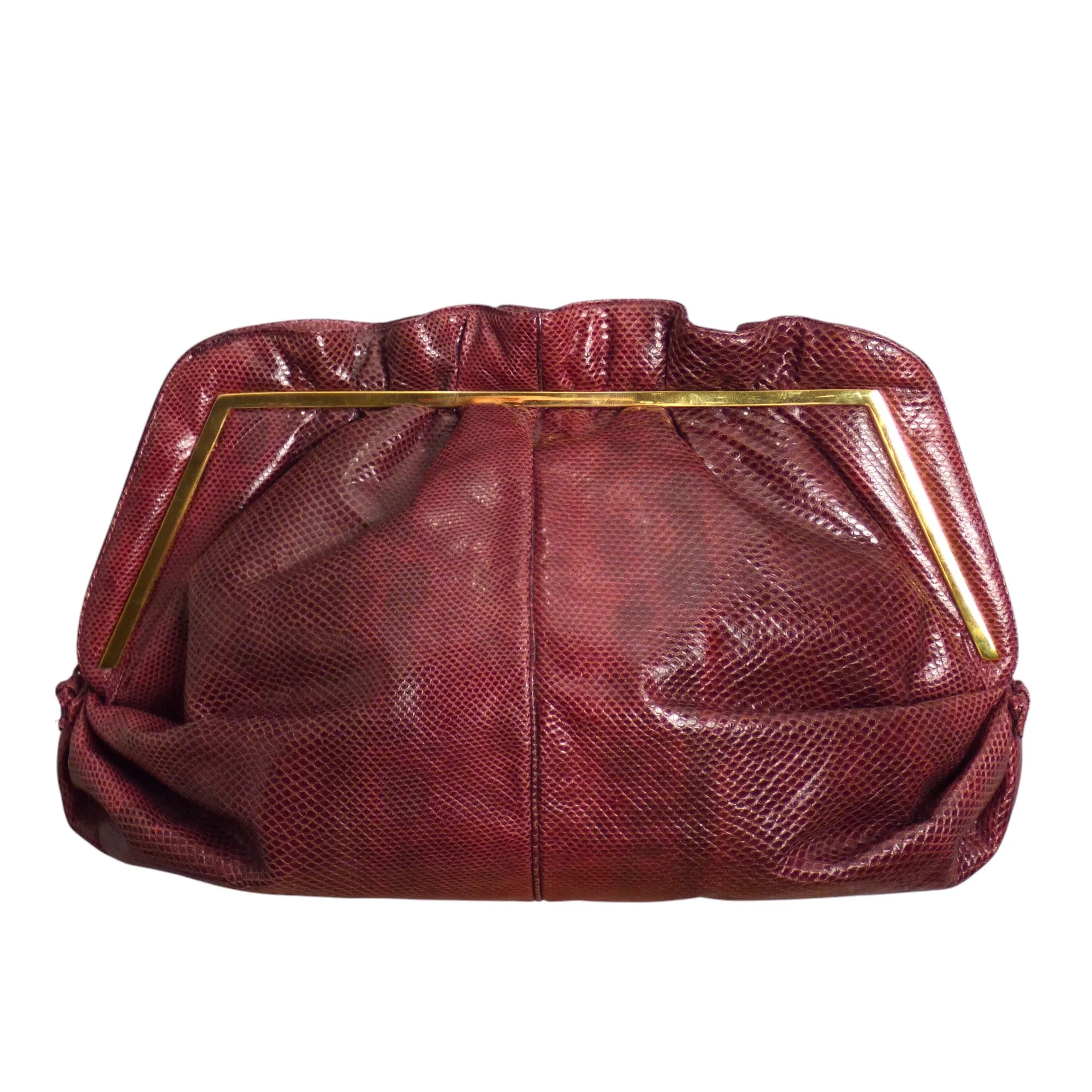 JUDITH LEIBER- 1980s Brown Reptile Skin Clutch
