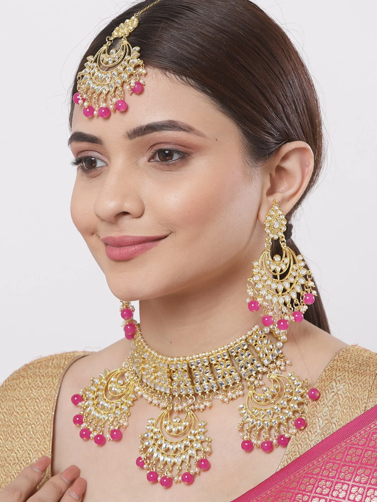Karatcart Kundan Gold Bridal Choker Necklace Set
