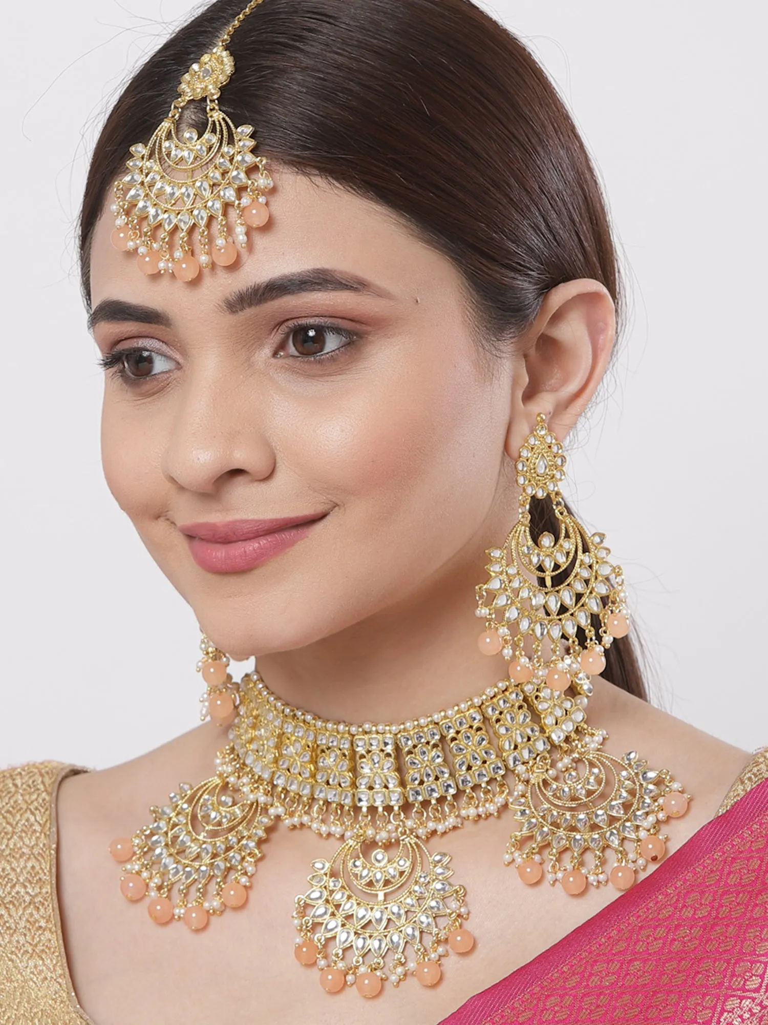 Karatcart Kundan Gold Bridal Choker Necklace Set