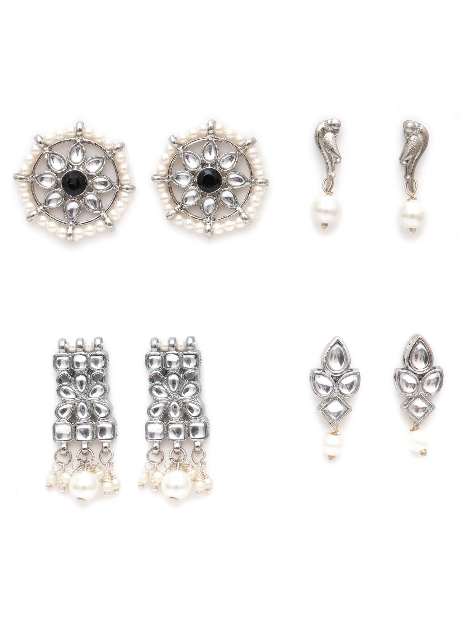 Karatcart Set of 4 Handcrafted Kundan Earrings Combo for Women