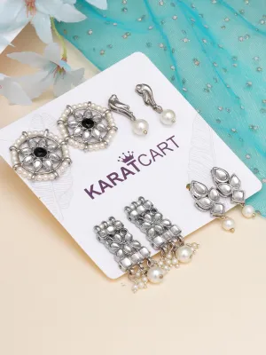 Karatcart Set of 4 Handcrafted Kundan Earrings Combo for Women