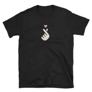 Korean Heart Fingers T Shirt Black KPOP Finger Heart Sign T-Shirt for Men