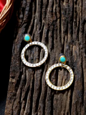 Kundan Hoop Earrings with Aqua Stone