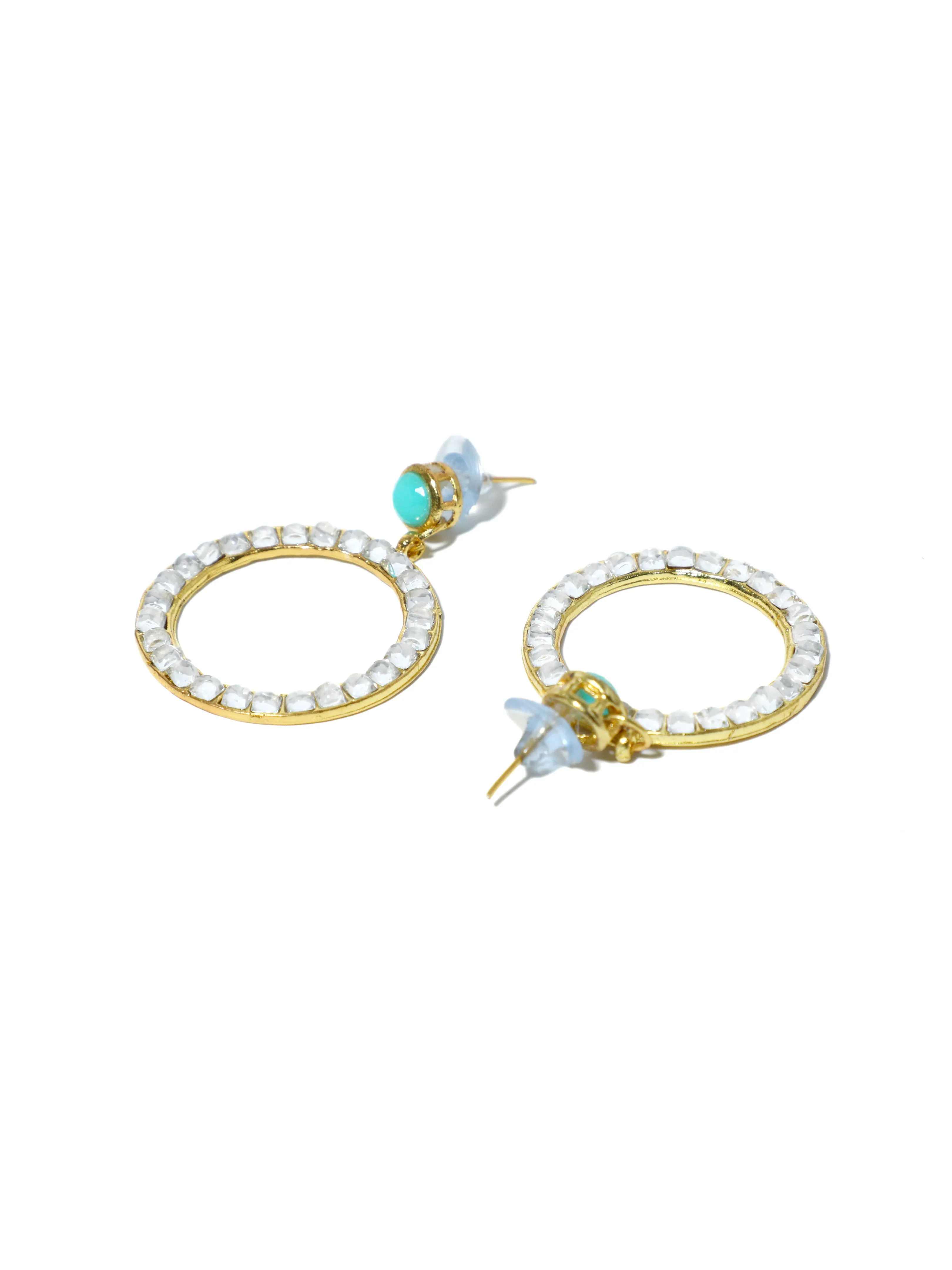 Kundan Hoop Earrings with Aqua Stone