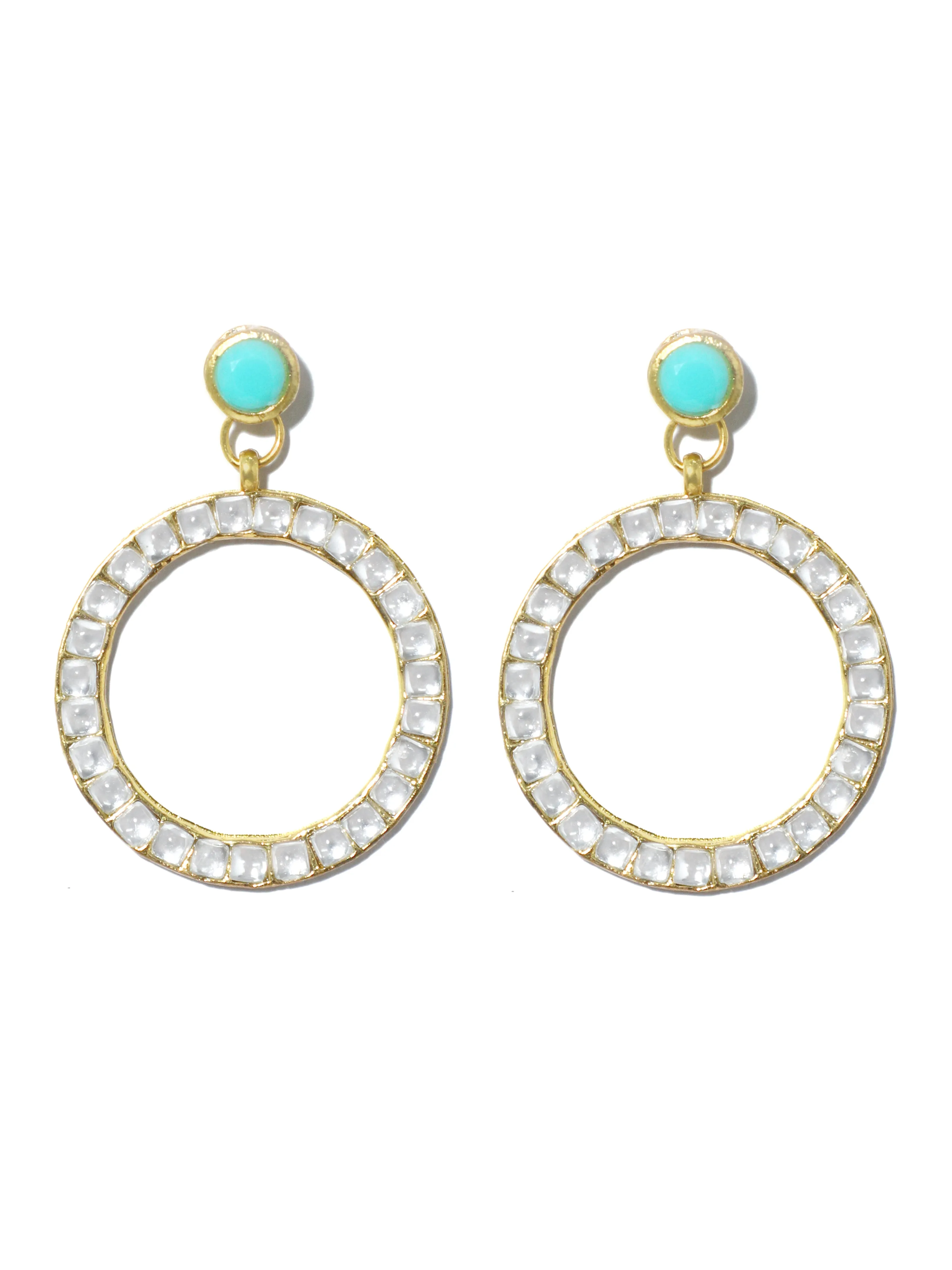 Kundan Hoop Earrings with Aqua Stone
