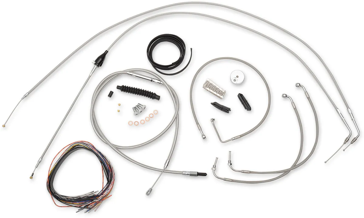 LA Choppers LA-8006KT2B-16 Complete Handlebar Cable/Brake & Clutch Line/Wire Kit - Stainless Braided