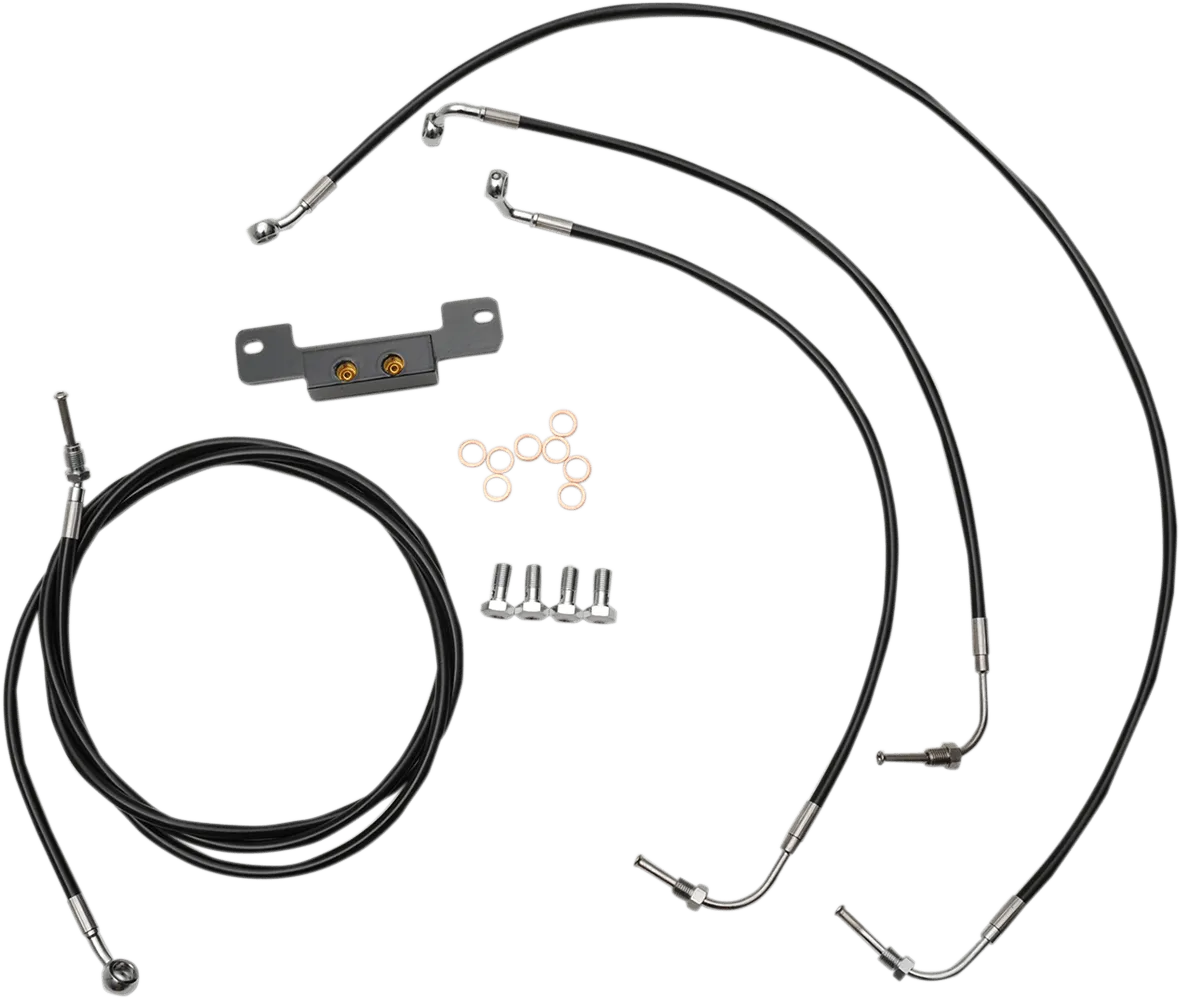 LA Choppers LA-8055KT-08B Standard Handlebar Cable/Brake & Clutch Line/Wire Kit - Black Vinyl/Stainless Braided