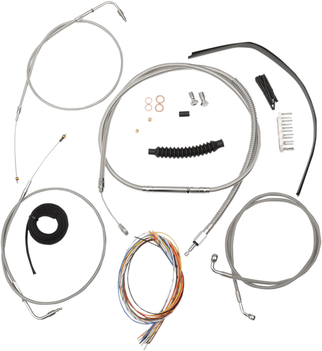 LA Choppers LA-8130KT2-08 Complete Handlebar Cable/Brake & Clutch Line/Wire Kit - Stainless Braided