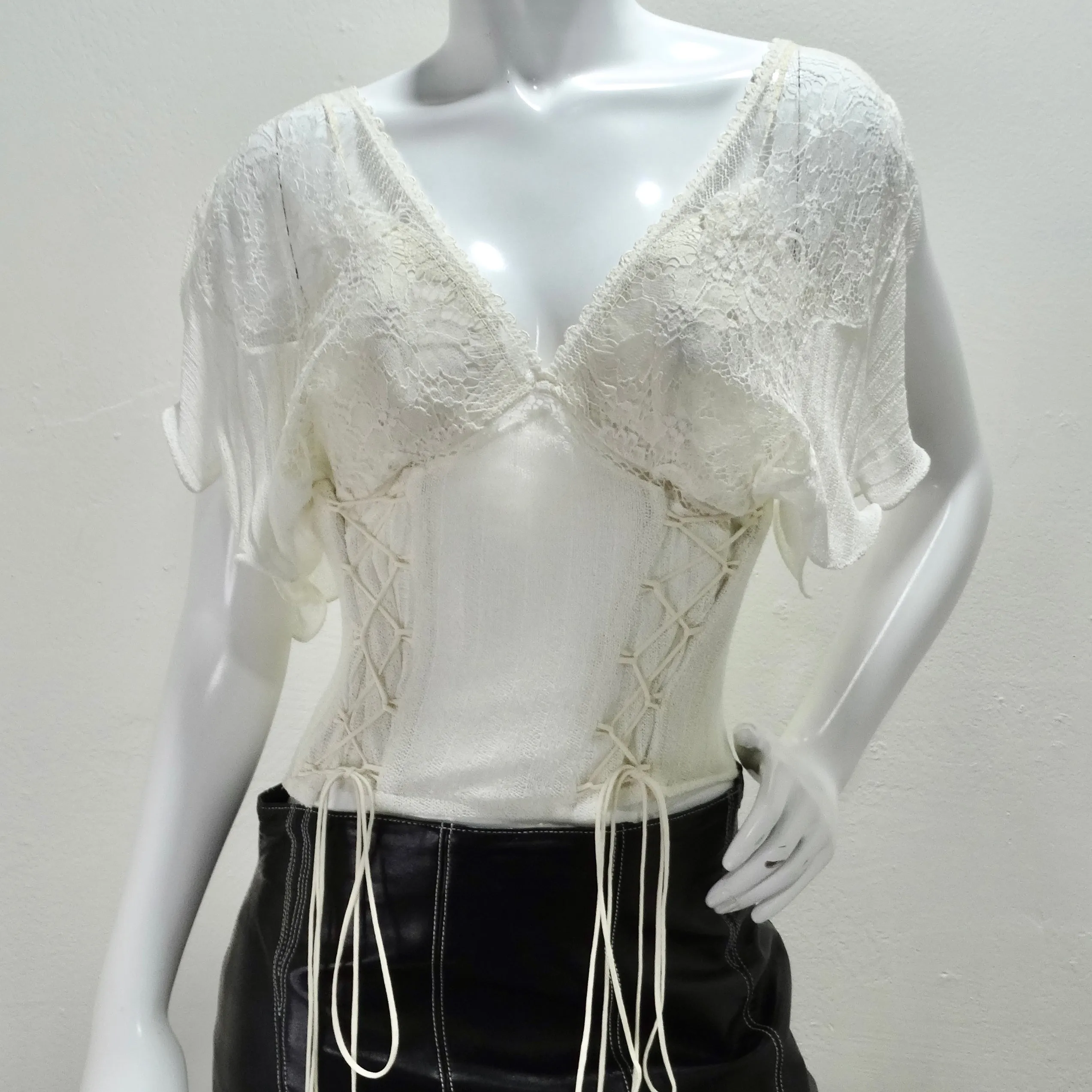La Perla Rib Knit Lace Up Bustier Top