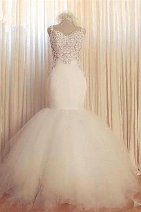 Lace Mermaid Tulle Bridal Gowns Open Back Sleeveless Modern Bridal Gowns Online