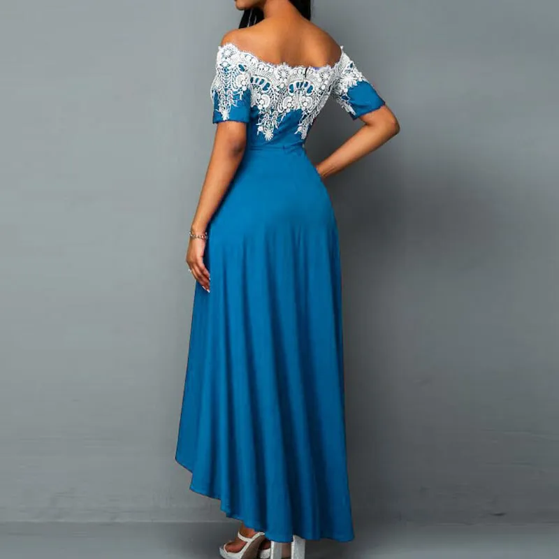 Lace Patchwork Off Shoulder Irregular Pleated Design Dress