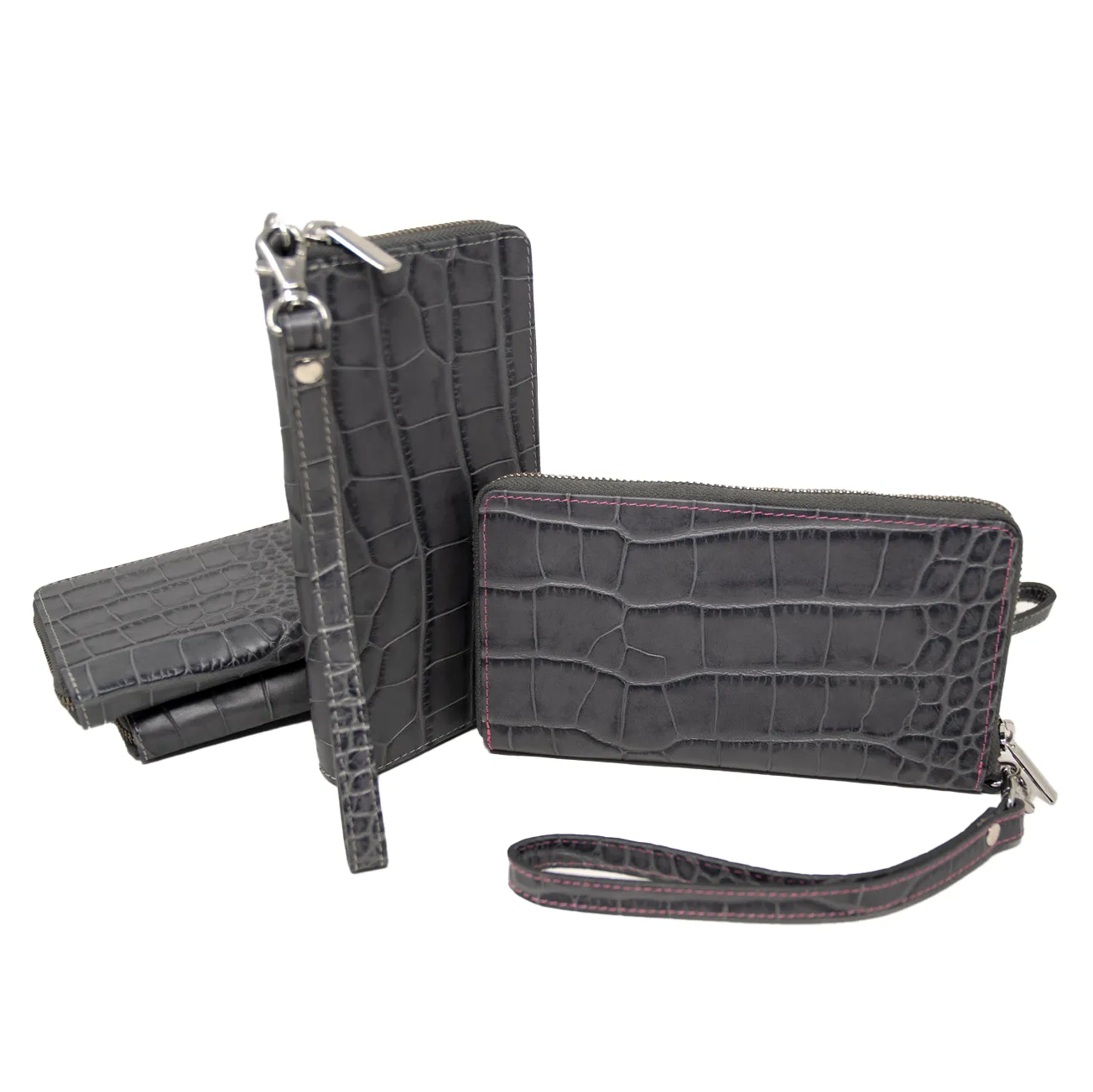 Ladies Mock Crocodile Clutch - Grey