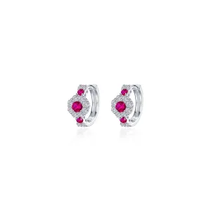 Lafonn Simulated Diamond & Ruby Flower Huggie Hoop Earrings E0599CRP