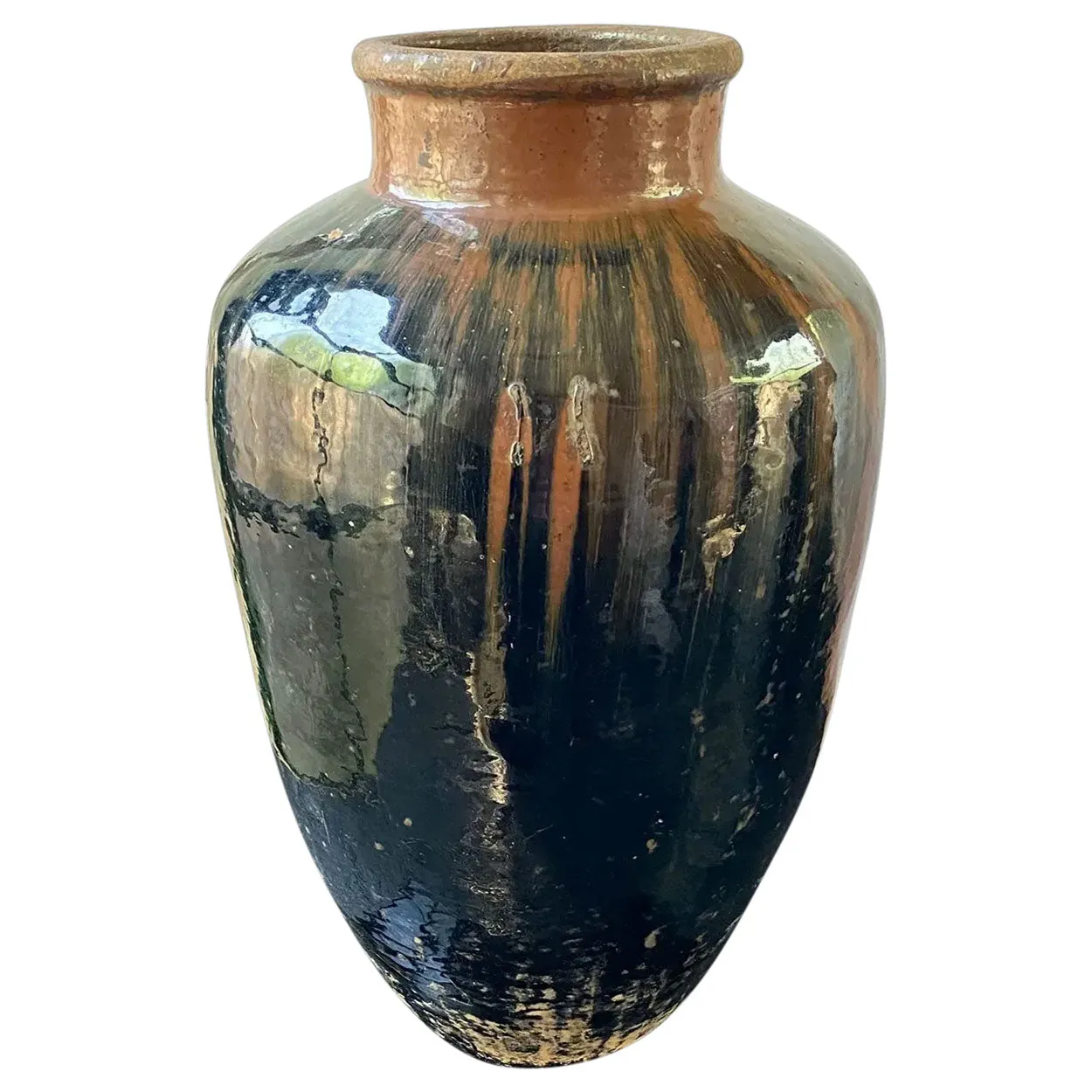 Large Chinese Stoneware Pottery Hare’s Fur Glaze Jar