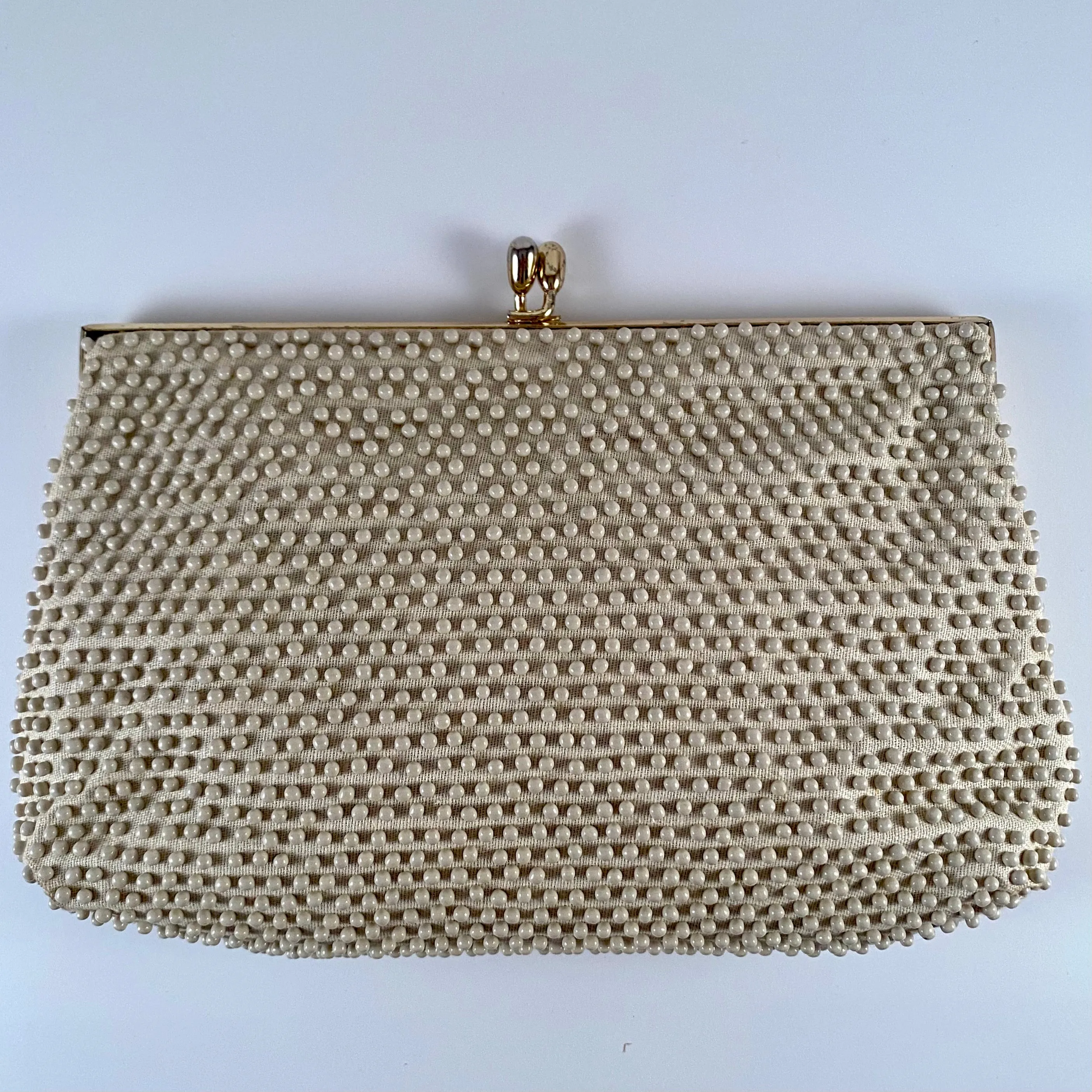 Late 50s/ Early 60s Lumured Ivory Beaded Clutch