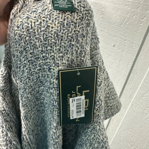 Lauren Ralph Lauren Cable Cotton Hooded Poncho Sweater Size Small NWT