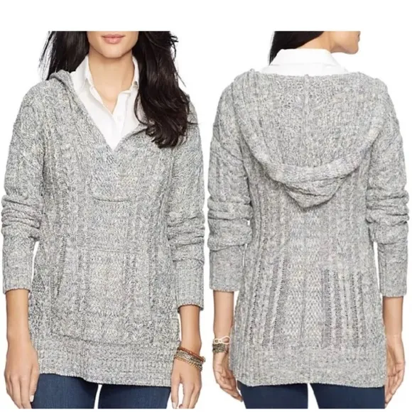 Lauren Ralph Lauren Cable Cotton Hooded Poncho Sweater Size Small NWT