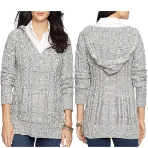 Lauren Ralph Lauren Cable Cotton Hooded Poncho Sweater Size Small NWT