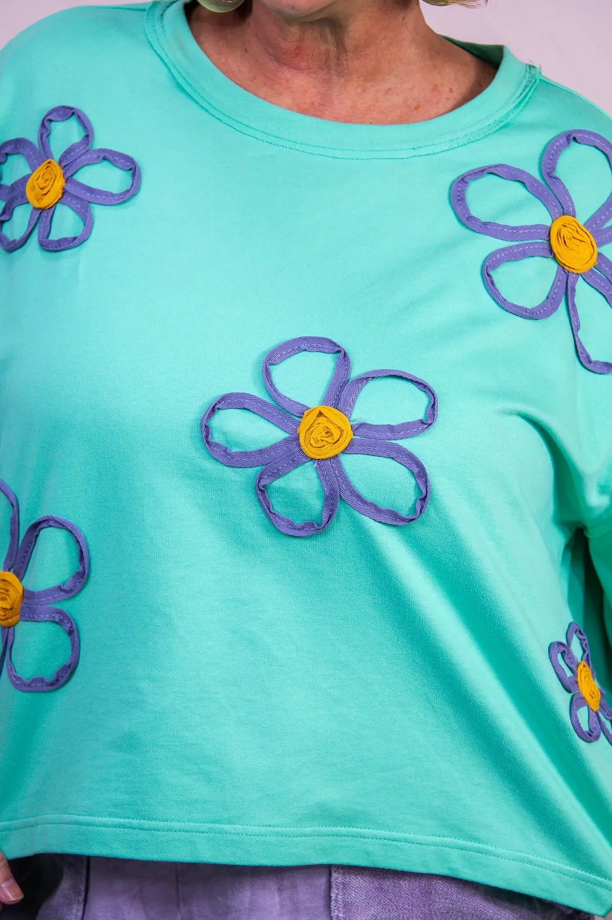 Layover In Laguna Mint/Multi Color Floral Top - T9952MT