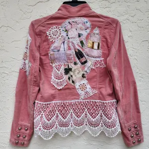 Le Coeur Champaign /  Designer Cotton Lace Patchwork Distressed Velvet Jacket Boho Style  Boro Visvim Sustainable Concept Store