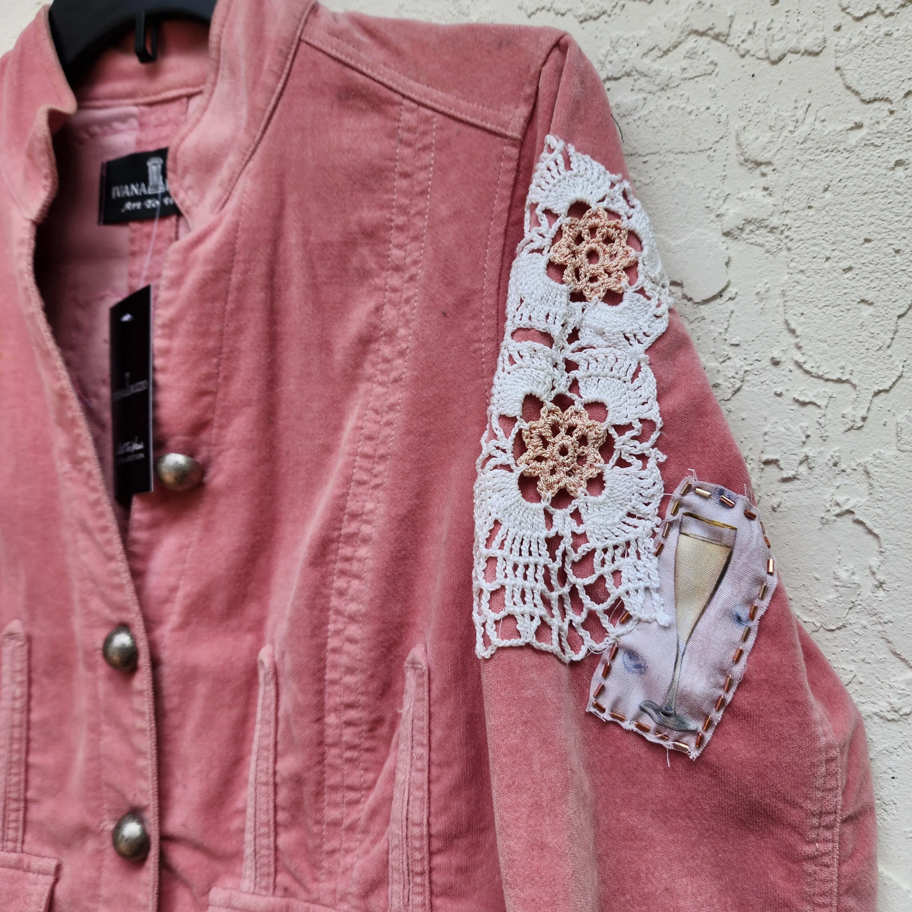 Le Coeur Champaign /  Designer Cotton Lace Patchwork Distressed Velvet Jacket Boho Style  Boro Visvim Sustainable Concept Store