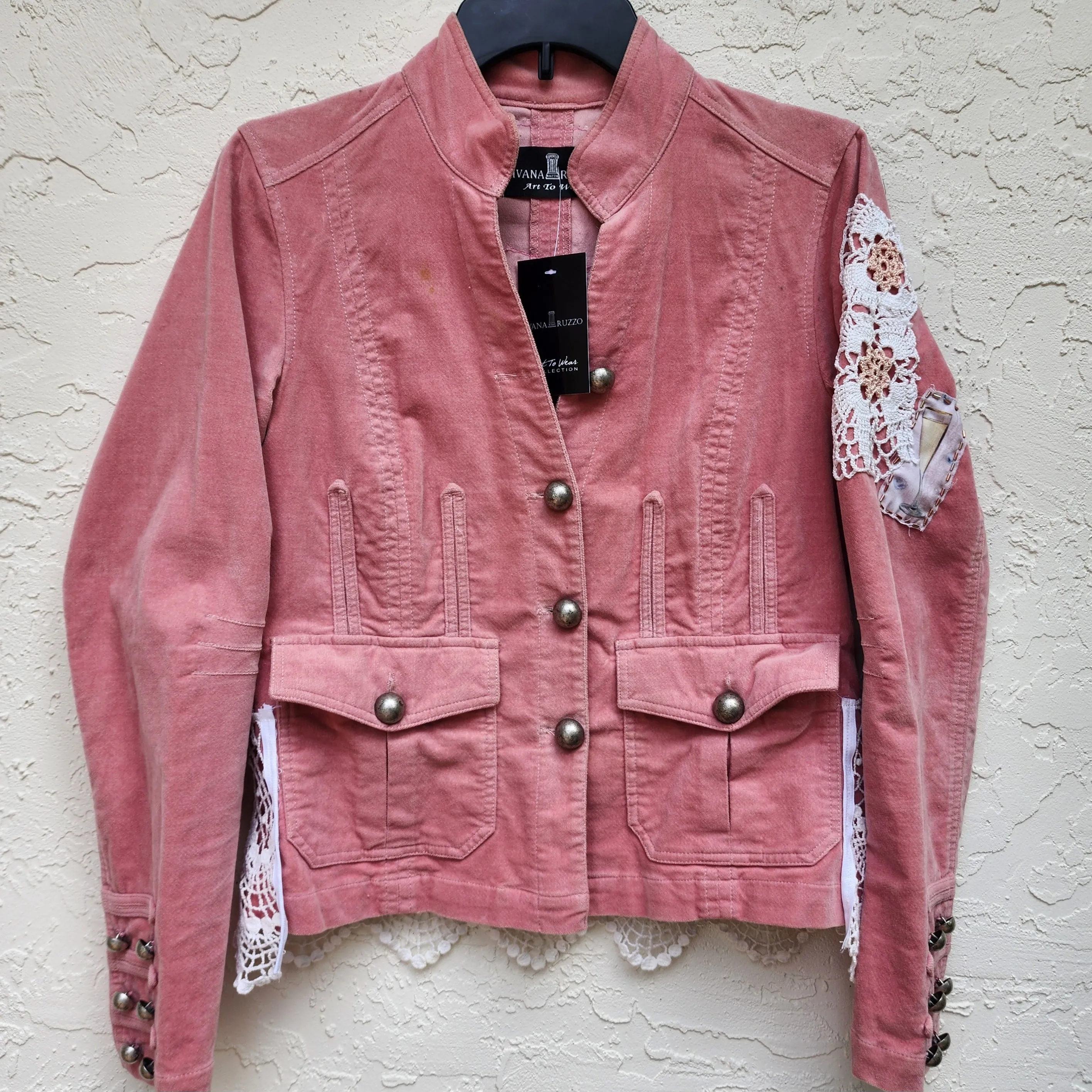 Le Coeur Champaign /  Designer Cotton Lace Patchwork Distressed Velvet Jacket Boho Style  Boro Visvim Sustainable Concept Store