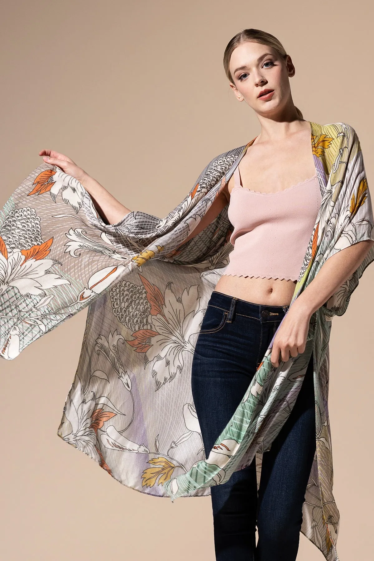 Leaf Floral Sketch Kimono