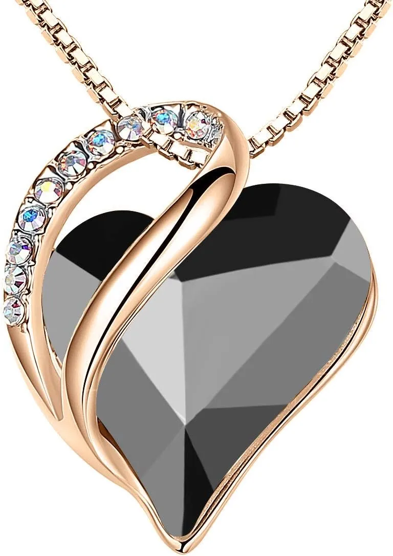 Leafael Rose Gold Plated Necklace for Women: Heart Shaped Birthstone/Healing Crystals Center, Dazzling Cubic Zirconia, Hypoallergenic Chain (18" 2"), Jewelry Gifts for Anniversaries and Birthdays