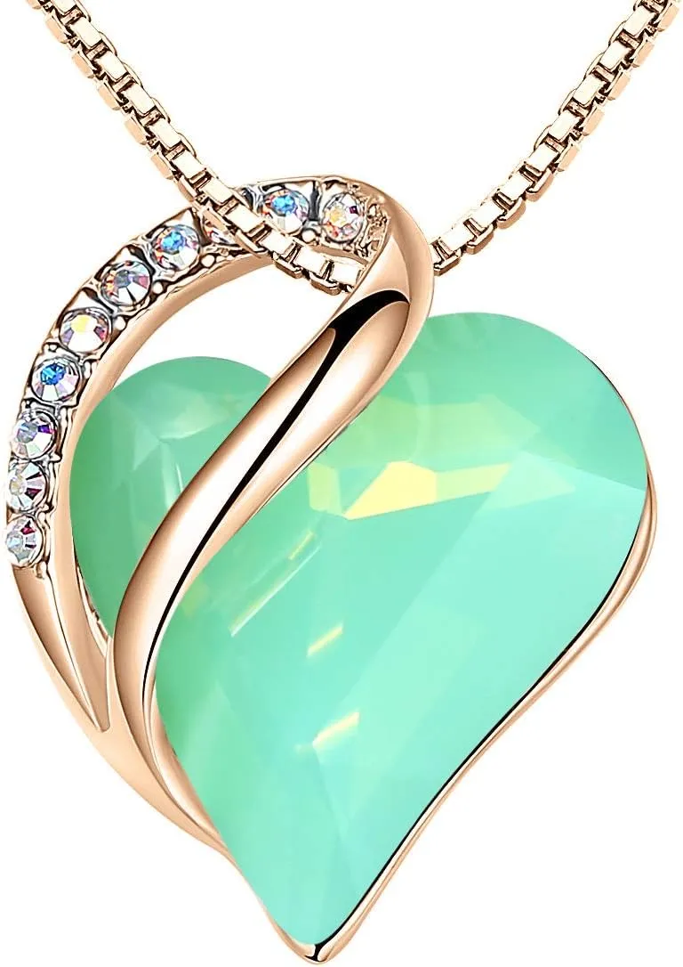 Leafael Rose Gold Plated Necklace for Women: Heart Shaped Birthstone/Healing Crystals Center, Dazzling Cubic Zirconia, Hypoallergenic Chain (18" 2"), Jewelry Gifts for Anniversaries and Birthdays