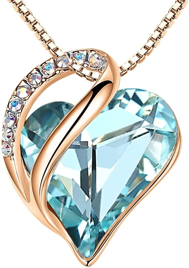 Leafael Rose Gold Plated Necklace for Women: Heart Shaped Birthstone/Healing Crystals Center, Dazzling Cubic Zirconia, Hypoallergenic Chain (18" 2"), Jewelry Gifts for Anniversaries and Birthdays