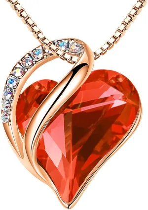 Leafael Rose Gold Plated Necklace for Women: Heart Shaped Birthstone/Healing Crystals Center, Dazzling Cubic Zirconia, Hypoallergenic Chain (18" 2"), Jewelry Gifts for Anniversaries and Birthdays