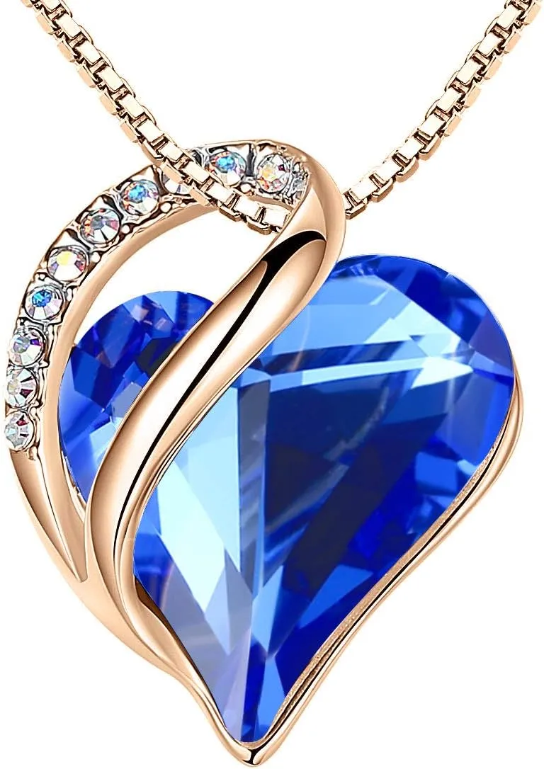 Leafael Rose Gold Plated Necklace for Women: Heart Shaped Birthstone/Healing Crystals Center, Dazzling Cubic Zirconia, Hypoallergenic Chain (18" 2"), Jewelry Gifts for Anniversaries and Birthdays