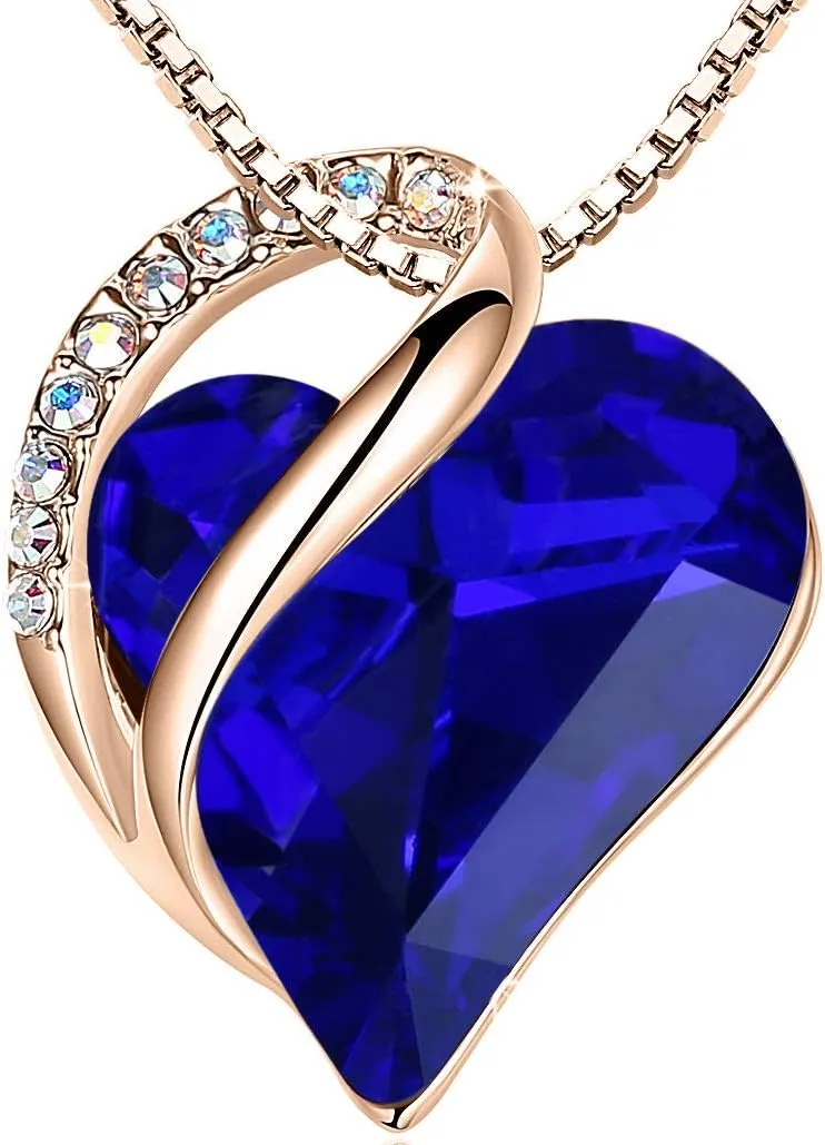 Leafael Rose Gold Plated Necklace for Women: Heart Shaped Birthstone/Healing Crystals Center, Dazzling Cubic Zirconia, Hypoallergenic Chain (18" 2"), Jewelry Gifts for Anniversaries and Birthdays