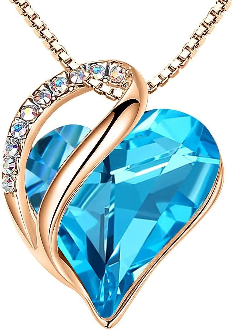 Leafael Rose Gold Plated Necklace for Women: Heart Shaped Birthstone/Healing Crystals Center, Dazzling Cubic Zirconia, Hypoallergenic Chain (18" 2"), Jewelry Gifts for Anniversaries and Birthdays