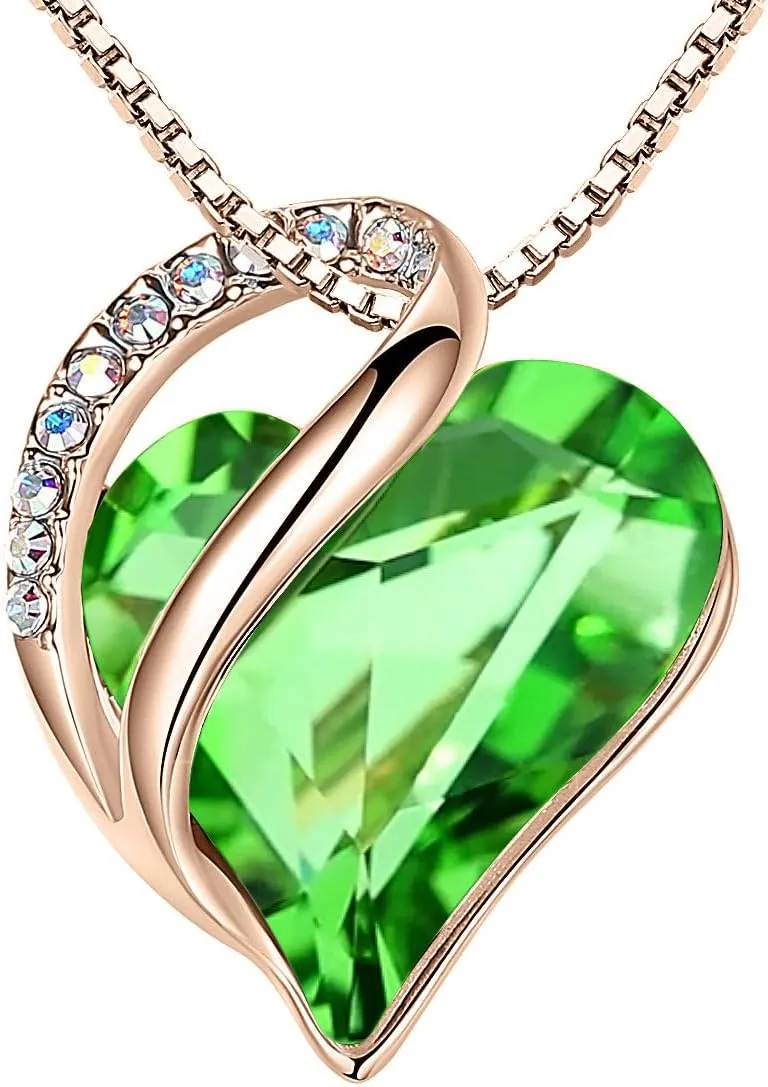 Leafael Rose Gold Plated Necklace for Women: Heart Shaped Birthstone/Healing Crystals Center, Dazzling Cubic Zirconia, Hypoallergenic Chain (18" 2"), Jewelry Gifts for Anniversaries and Birthdays