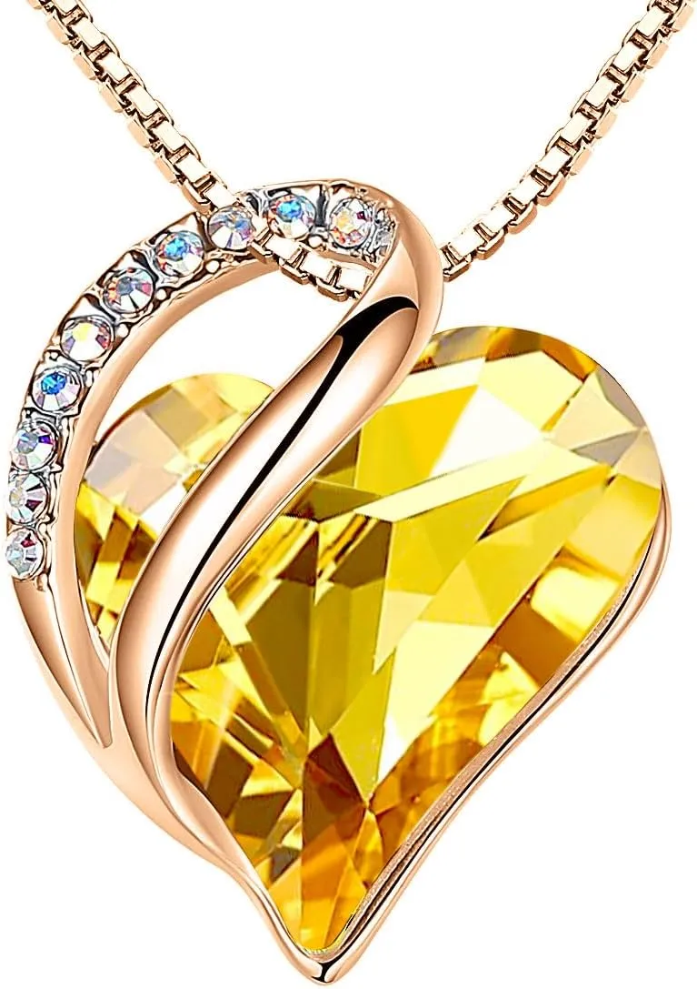 Leafael Rose Gold Plated Necklace for Women: Heart Shaped Birthstone/Healing Crystals Center, Dazzling Cubic Zirconia, Hypoallergenic Chain (18" 2"), Jewelry Gifts for Anniversaries and Birthdays