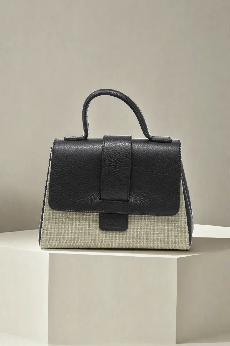 Leather and Rafia Bag in Black