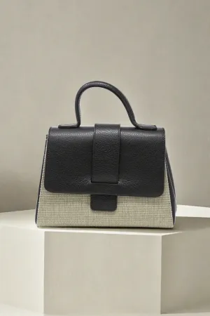 Leather and Rafia Bag in Black
