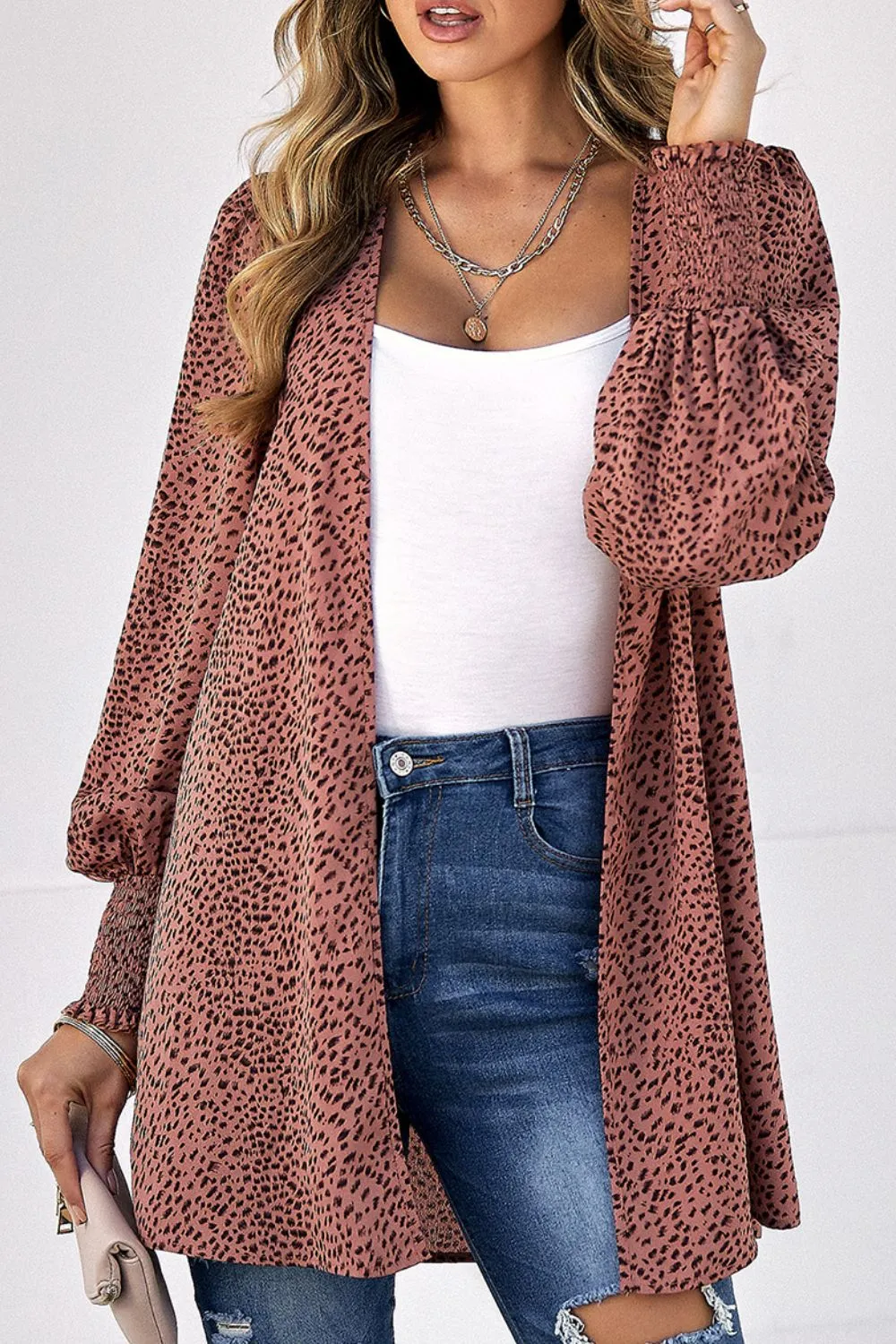 Leopard Print Balloon Sleeve Cardigan (2 Colors)