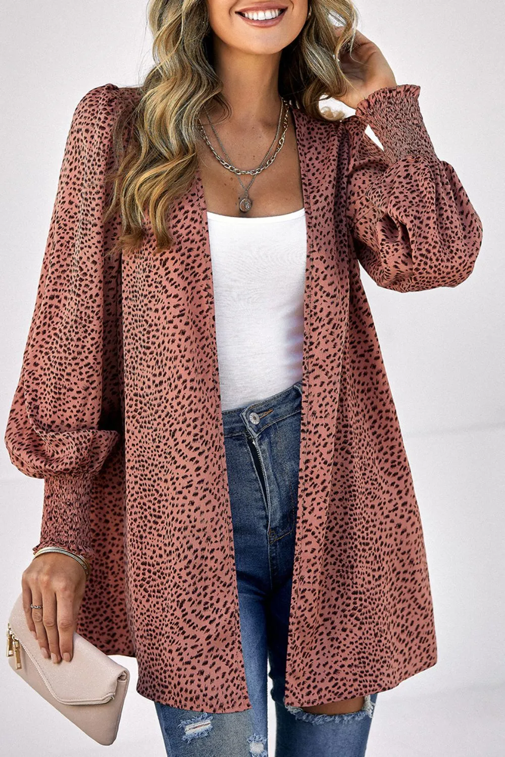 Leopard Print Balloon Sleeve Cardigan (2 Colors)