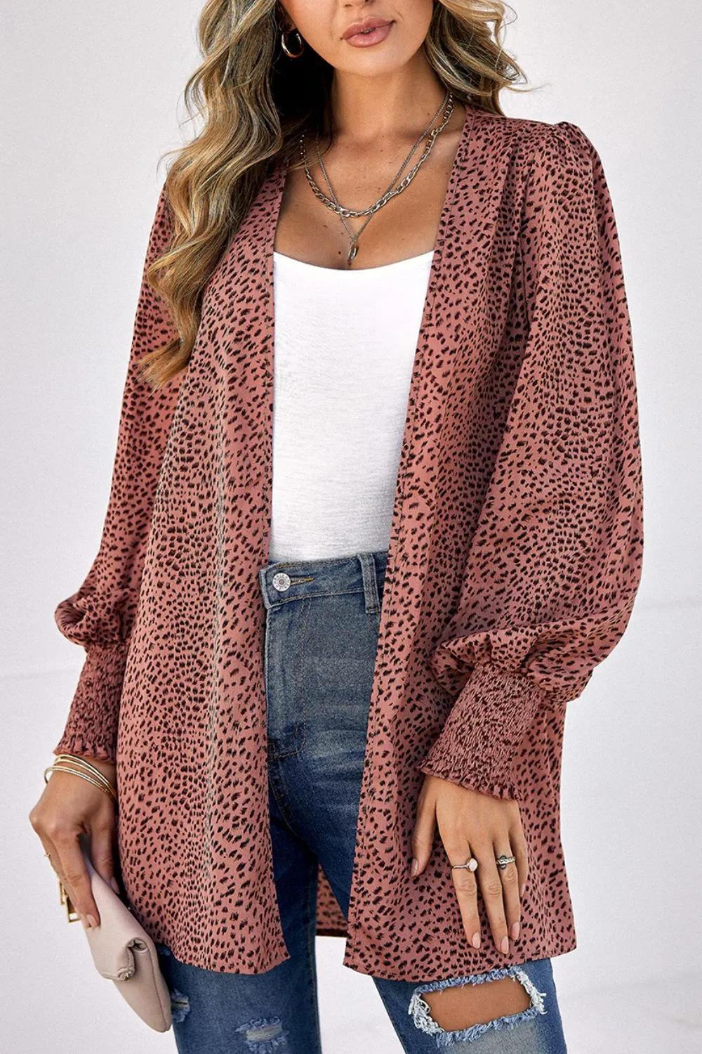 Leopard Print Balloon Sleeve Cardigan (2 Colors)