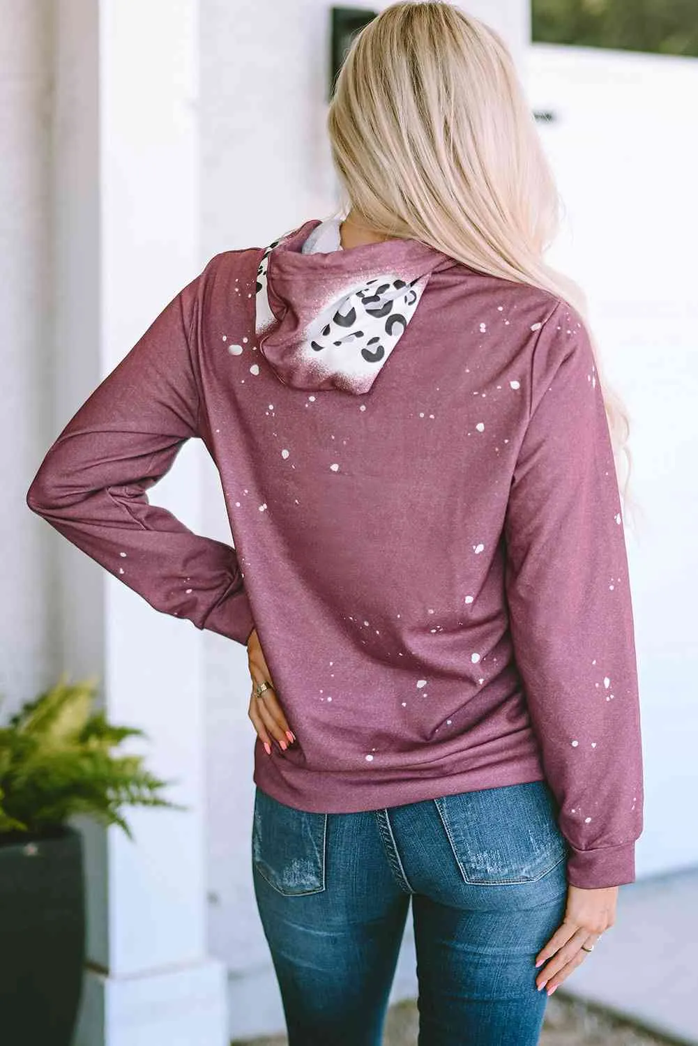 Leopard Print Long Sleeve Drawstring Hoodie